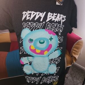 Black T-Shirt with Colorful Deddy Bear Graphic